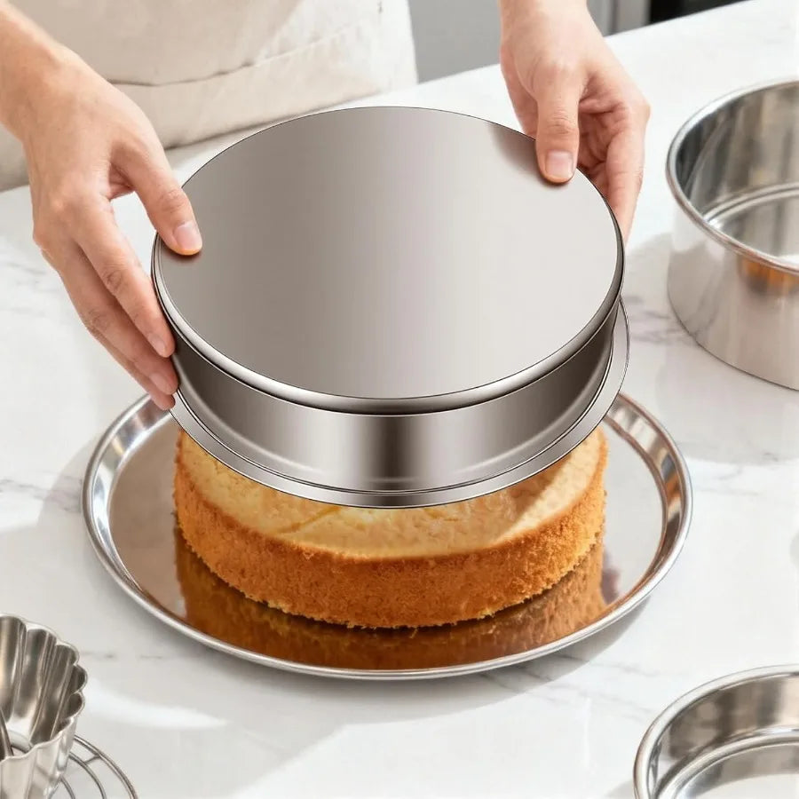 Set 4 Moldes Redondos de Acero Inoxidable 8" para Pasteles | Apilables | Lavavajillas 🎂