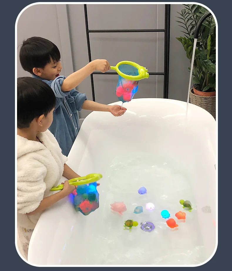 Glowable Animal Washing Water Set Floating Water Light Net Fishing Fish Playing Water Toys Children's Baby Bath Toys Floating
