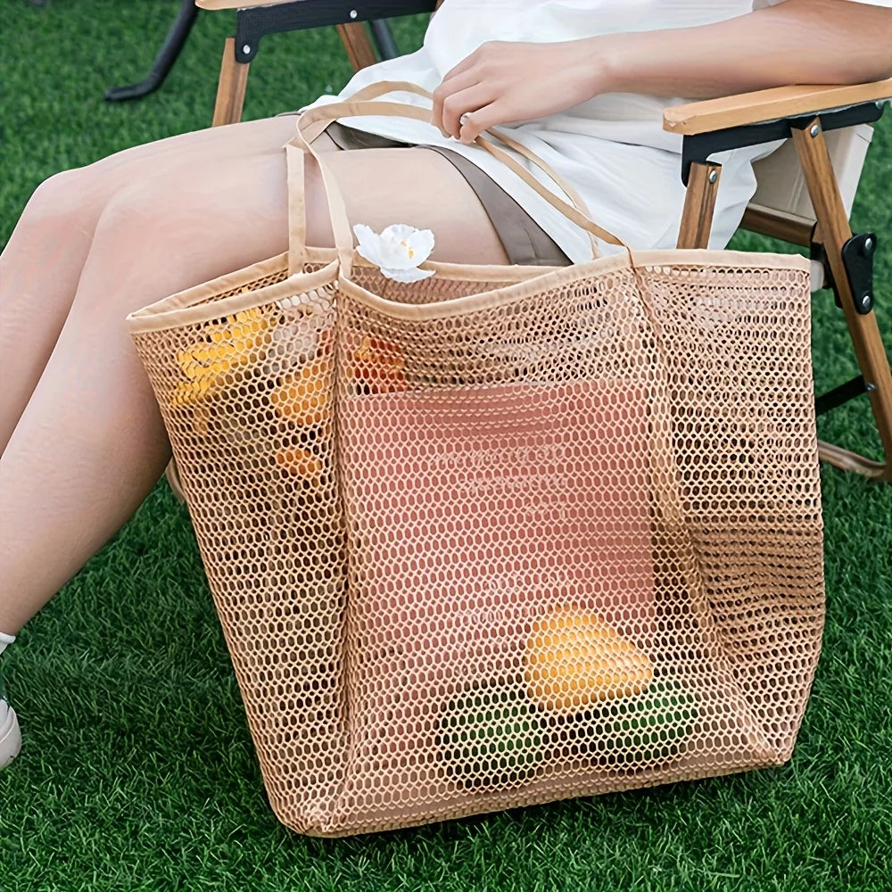 Bolsa Tote de Playa para Mujer Gran Capacidad - Bolso de Hombro Tejido Poliéster
