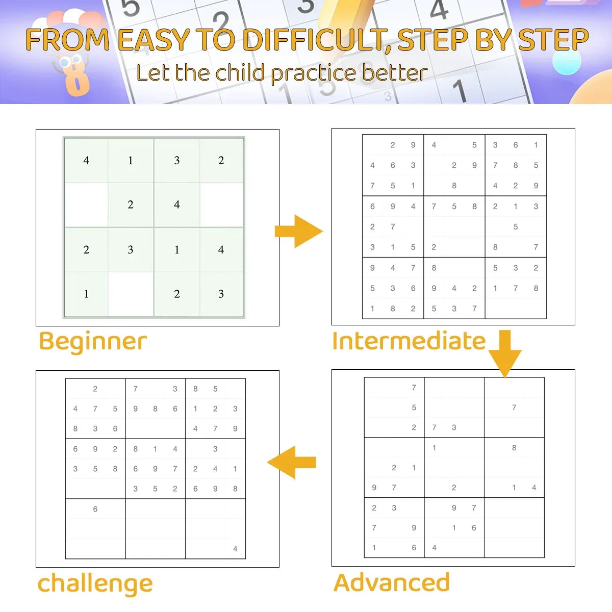 Sudoku Practice Book Math Exercise Thinking Logic for Kids of All Ages, Brain Exercise