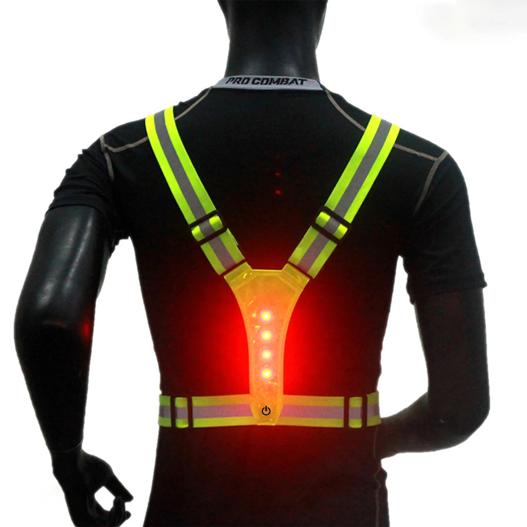 LED Cycling Vest Sports High Visibility Outdoor Running Cycling Reflective Safety Vest Adjustable Elastic Strap Reflective Belt
