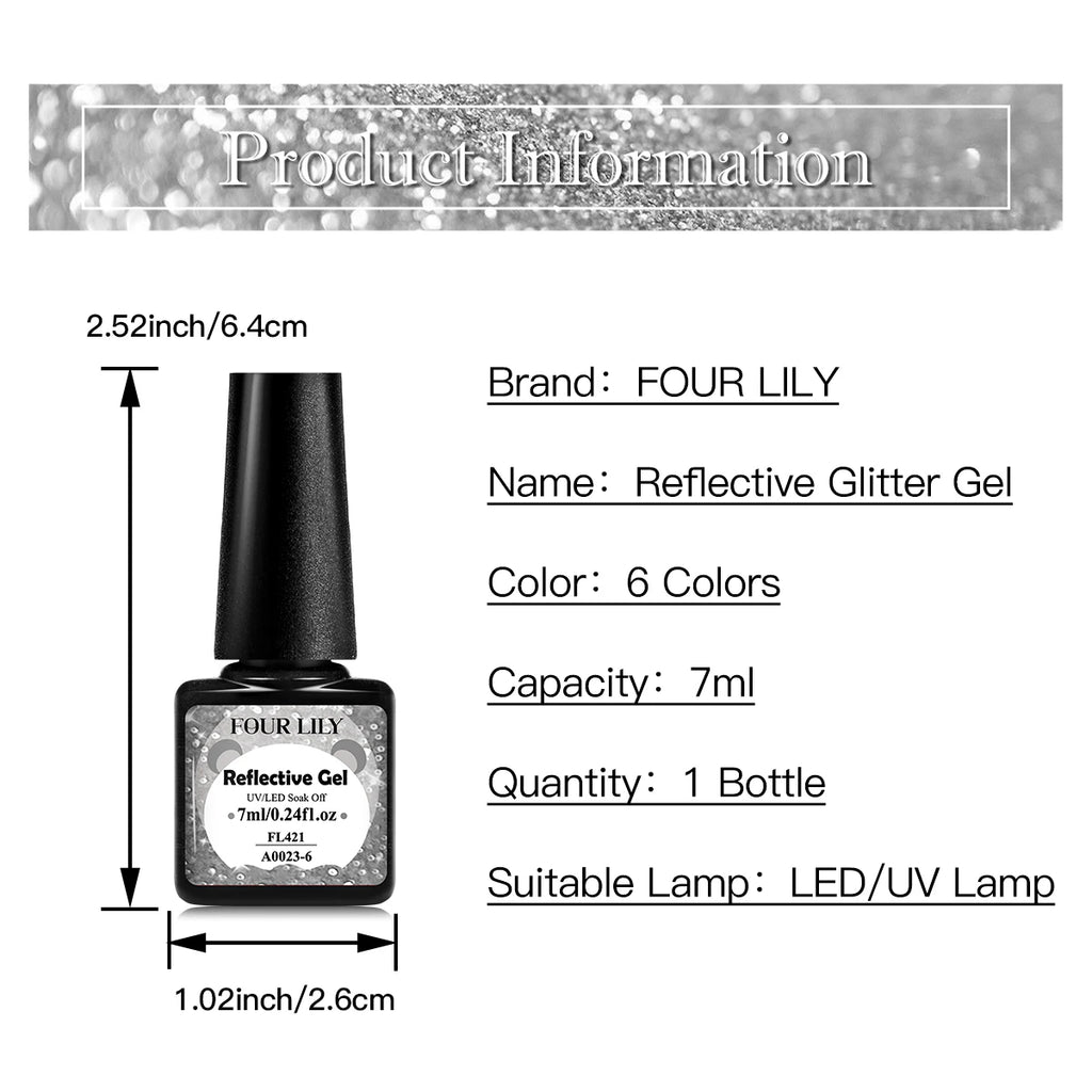 Esmalte Gel Reflectivo Glitter FOUR LILY 7ml | Champagne Oro Plata | UV/LED ✨ - Firu Total Sales