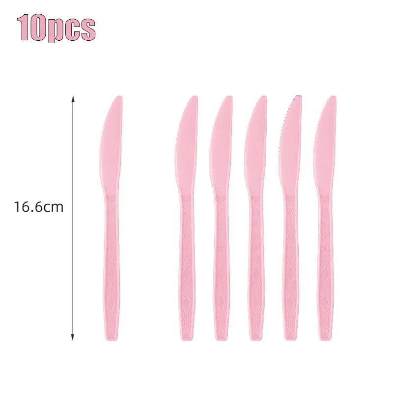 Solid Color Pink Disposable Kids Party Tableware Supplies Napkin Cup Plate Knife Fork Spoon Kids Birthday Party Supplies