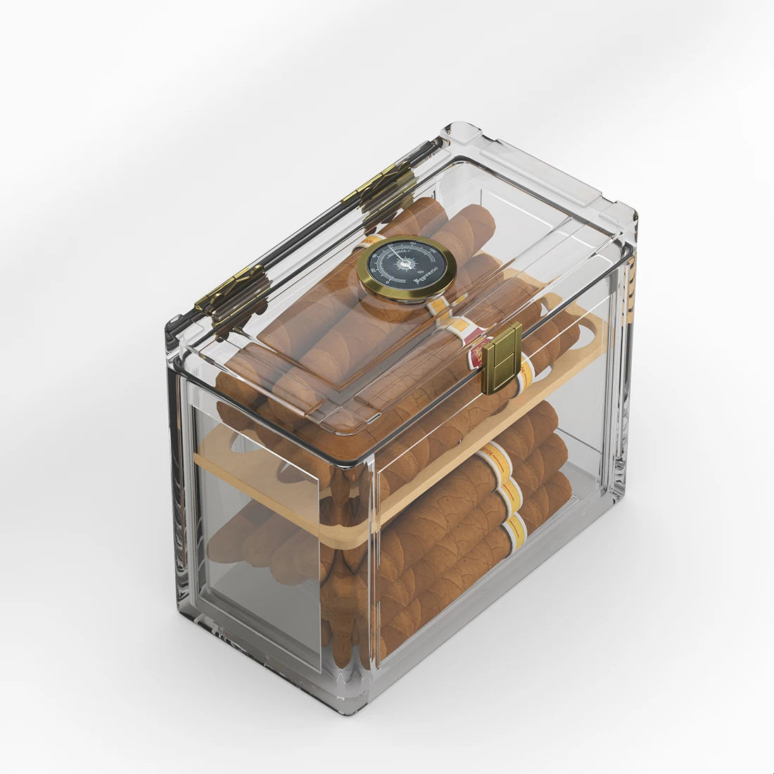 Acrylic Cigar Humidor With Hygrometer Humidifier Cedar Wood Tray Portable Humidor Box Cigar Case Fit 18-50 Smoking Accessories