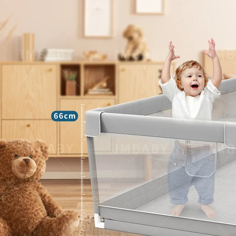 Corralito IMBABY para Bebés | Gris | Valla de Seguridad con Aro y Caja de Pelotas