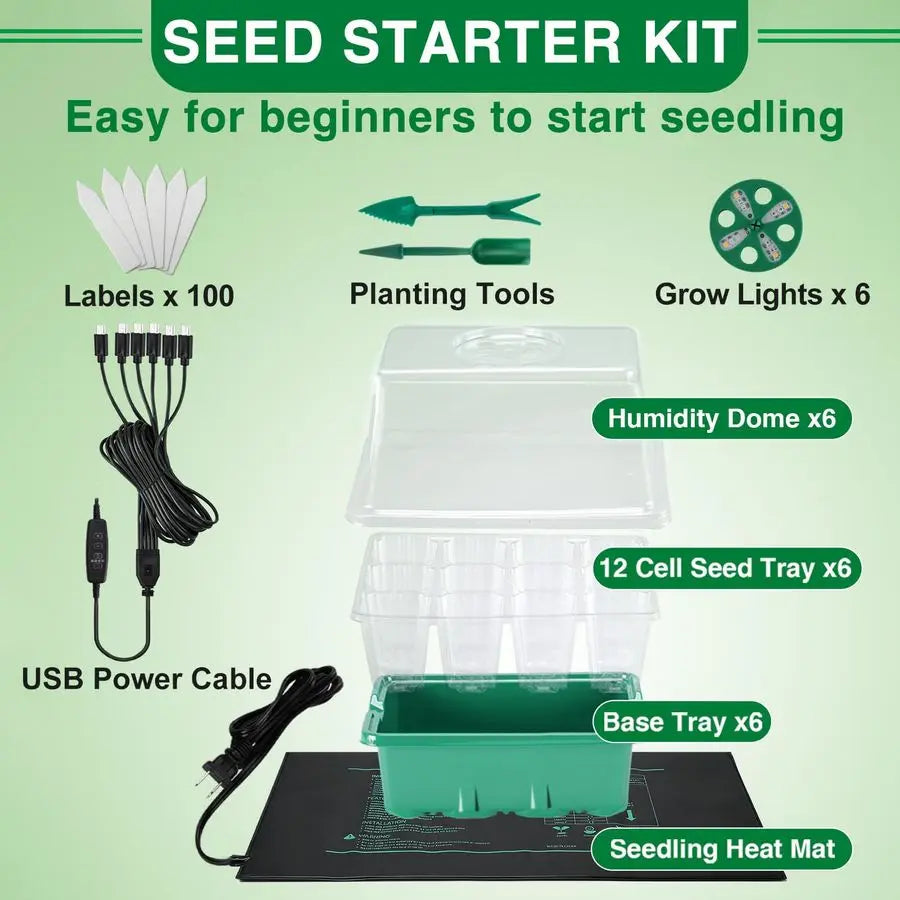 Seed Starter Tray with Grow Light amp Heat Mat 6 Pack 72 Cell Durable Easy Use Seed Starter Kit for New Gardener, Rapid Seedling