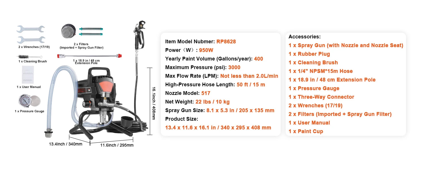 SucceBuy 750W 950W Airless Paint Sprayer 3000PSI High Efficiency Electric Airless Sprayer Handheld Paint Sprayers Home Interior