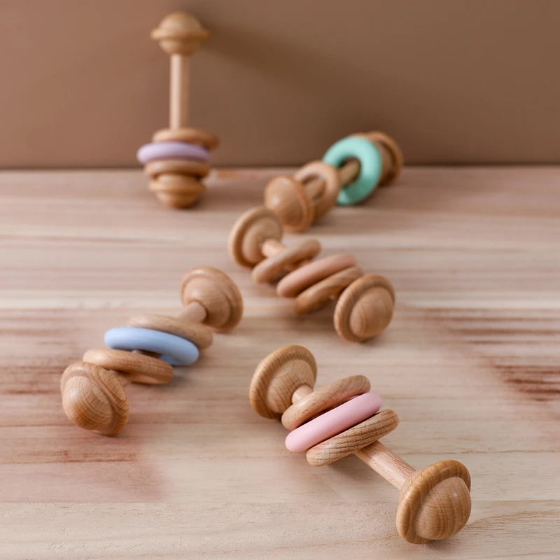 Wooden Rattle Silicone Ring — Sensory Baby Toy | 0-12 Months Gift