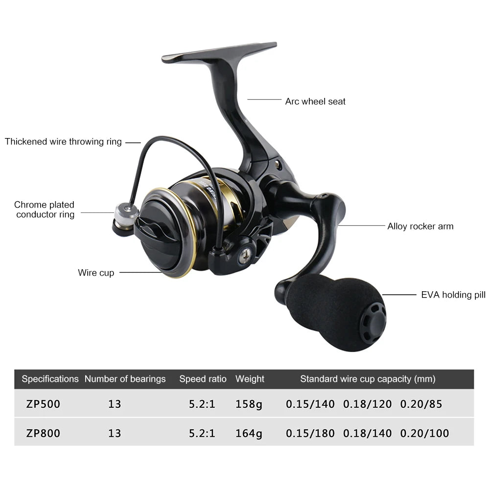 Carrete Spinning APWIKOGER ZP 500/800 | 13+1BB | 6.3:1 | Ultra Ligero | Agarre EVA | Copa Metal - Firu Total Sales