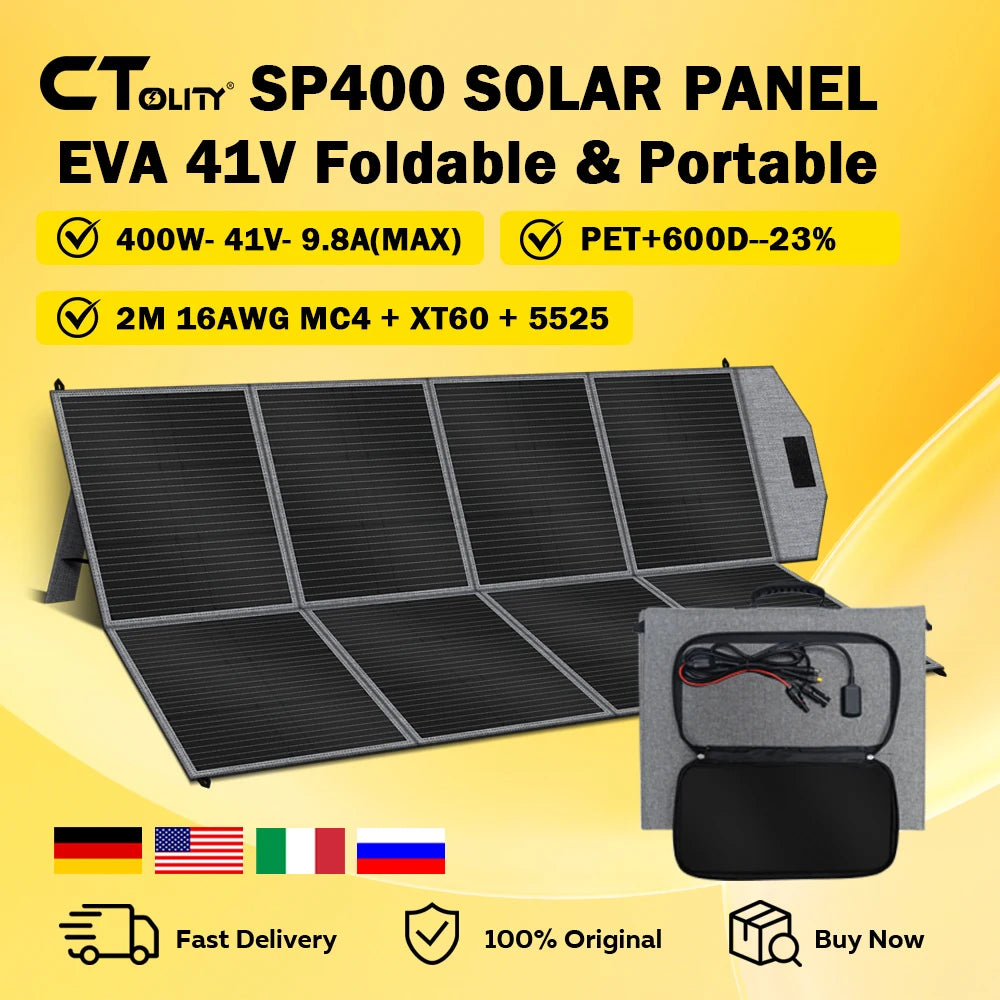CTOLITY SP400 Portable Solar Panel 400W 41V Flexible Solar Charger Generator IP65 Caming RV Power Stations Camping Off Gird
