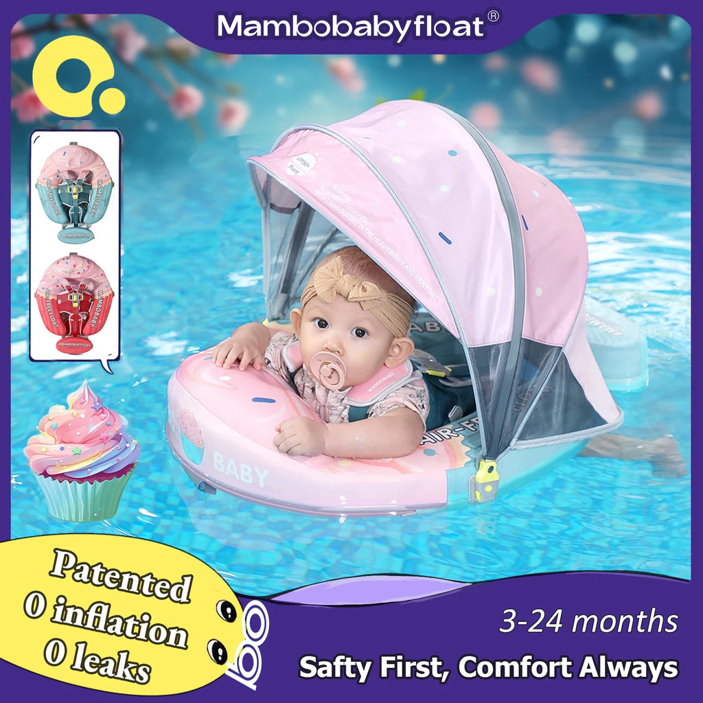 Mambobaby Float No-Slip Safe Harness ST-Cup Cake B503-150-W-Z  Safe Core No Inflation No Leaks Baby Swim Ring Toddler Pool Float