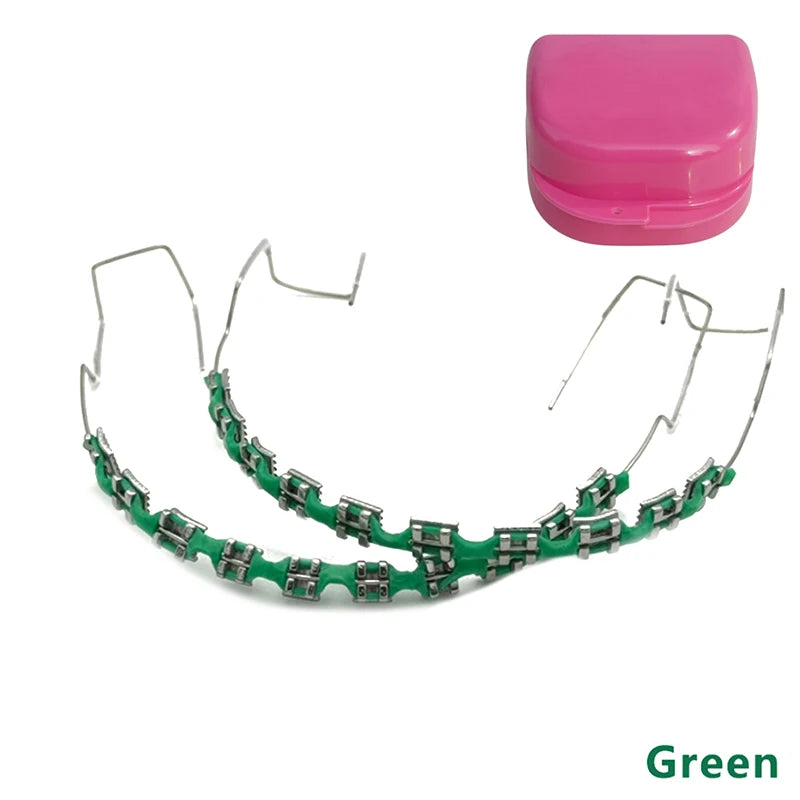 1 Pair Dental Fake Braces Temporary Tooth Decoration Colorful Metal Bracket Ligature Ties Dental Tool With Hook With Metal Wires