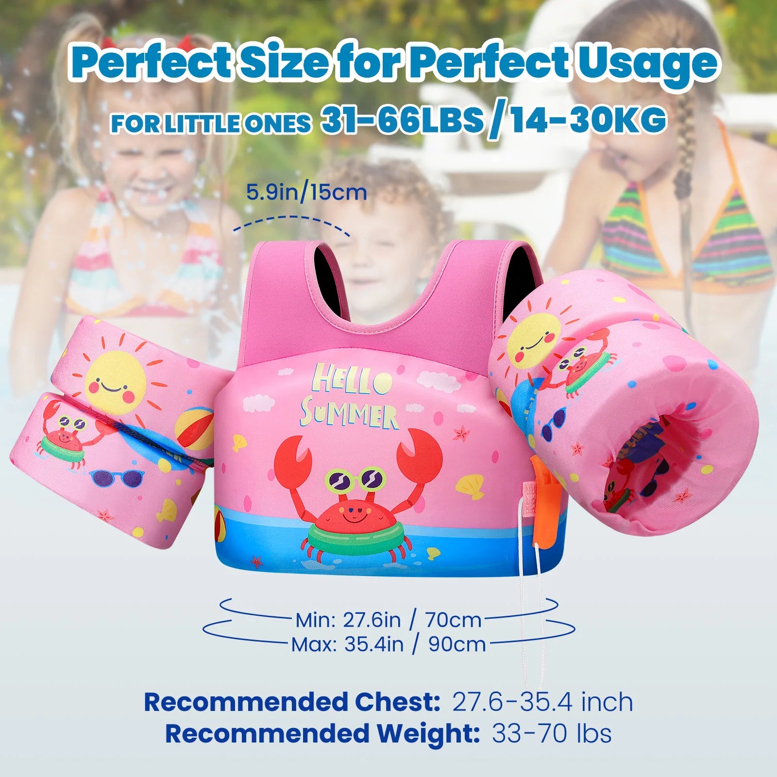 Kids Life Vest Children's Swimming Arm Float Whistle Child Lifejacket Swimsuit Foam Safety Swimming Pool Accessories for kayak