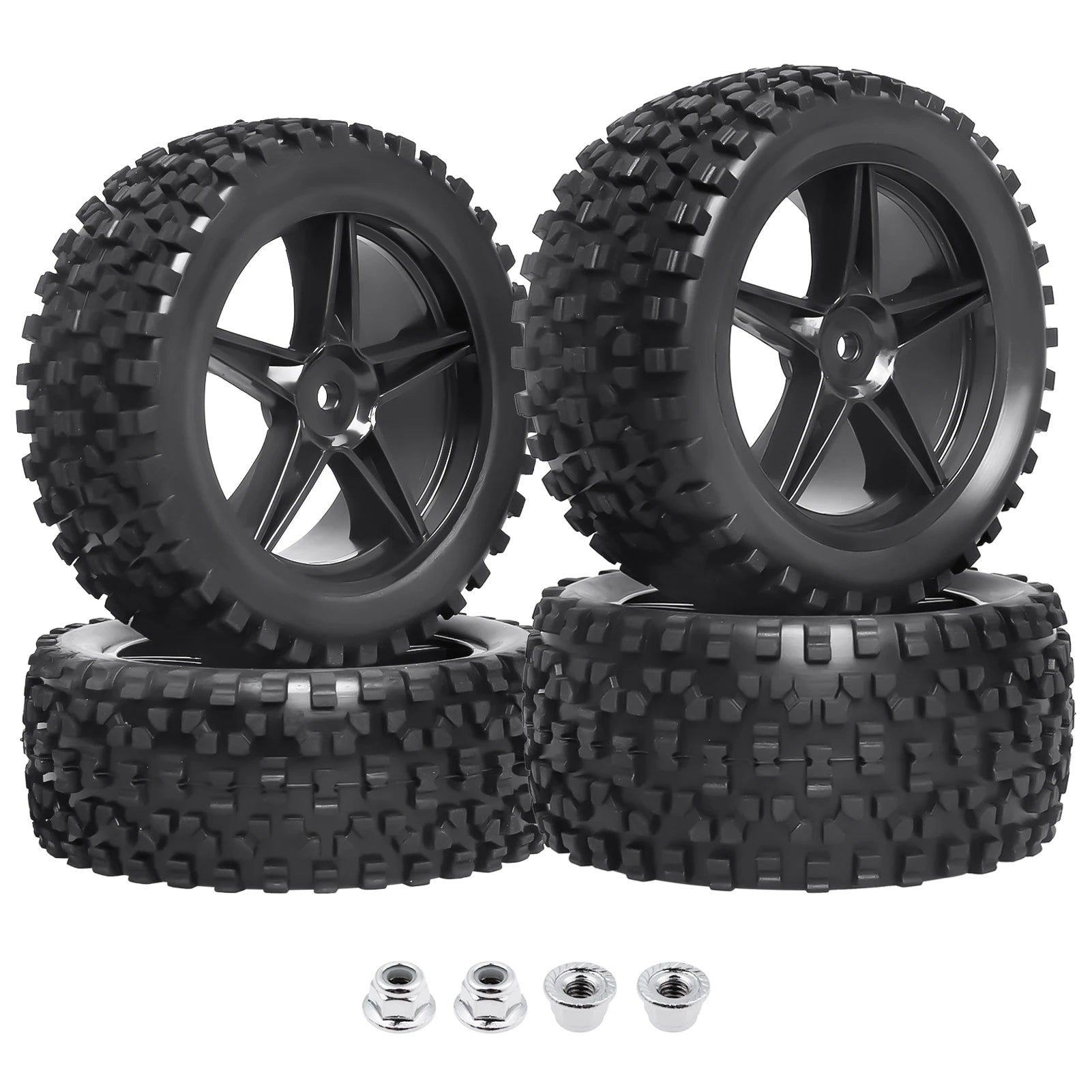 4pcs-Pack HobbyPark Pre-Glued Front & Rear Wheels and Tires Buggy Tyres for 1/10 offroad rc car accessories