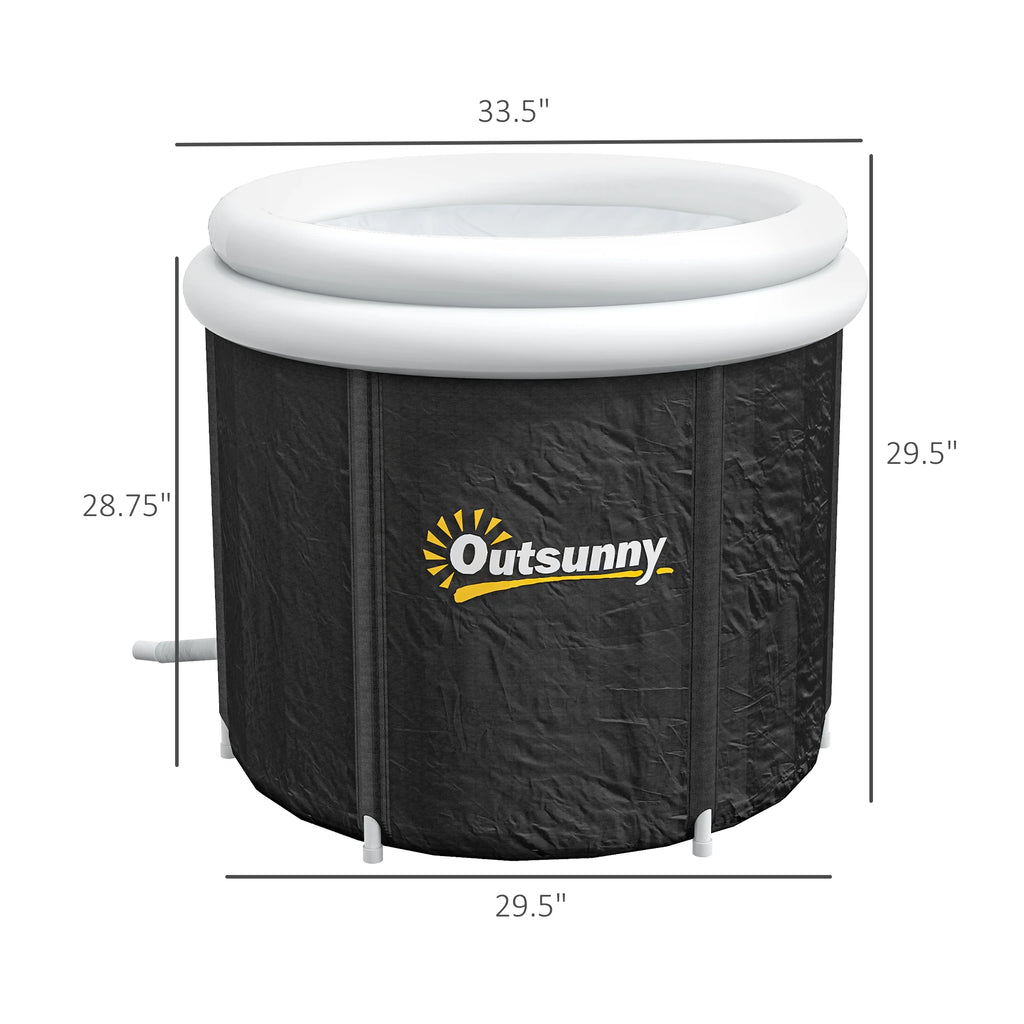Inflatable Ice Bath Tub 100 Gallon Cold Plunge Pool for Athletes Recovery with Thermal Cover Hand Pump Carry Bag Blue and Black