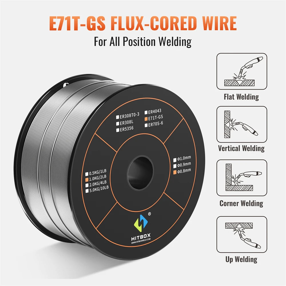 HITBOX 0.8mm 1KG Mig Welding Flux Cored Wire Gasless Wires Iron Welding Carbon Steel MIG Welder Accessories For Soldering