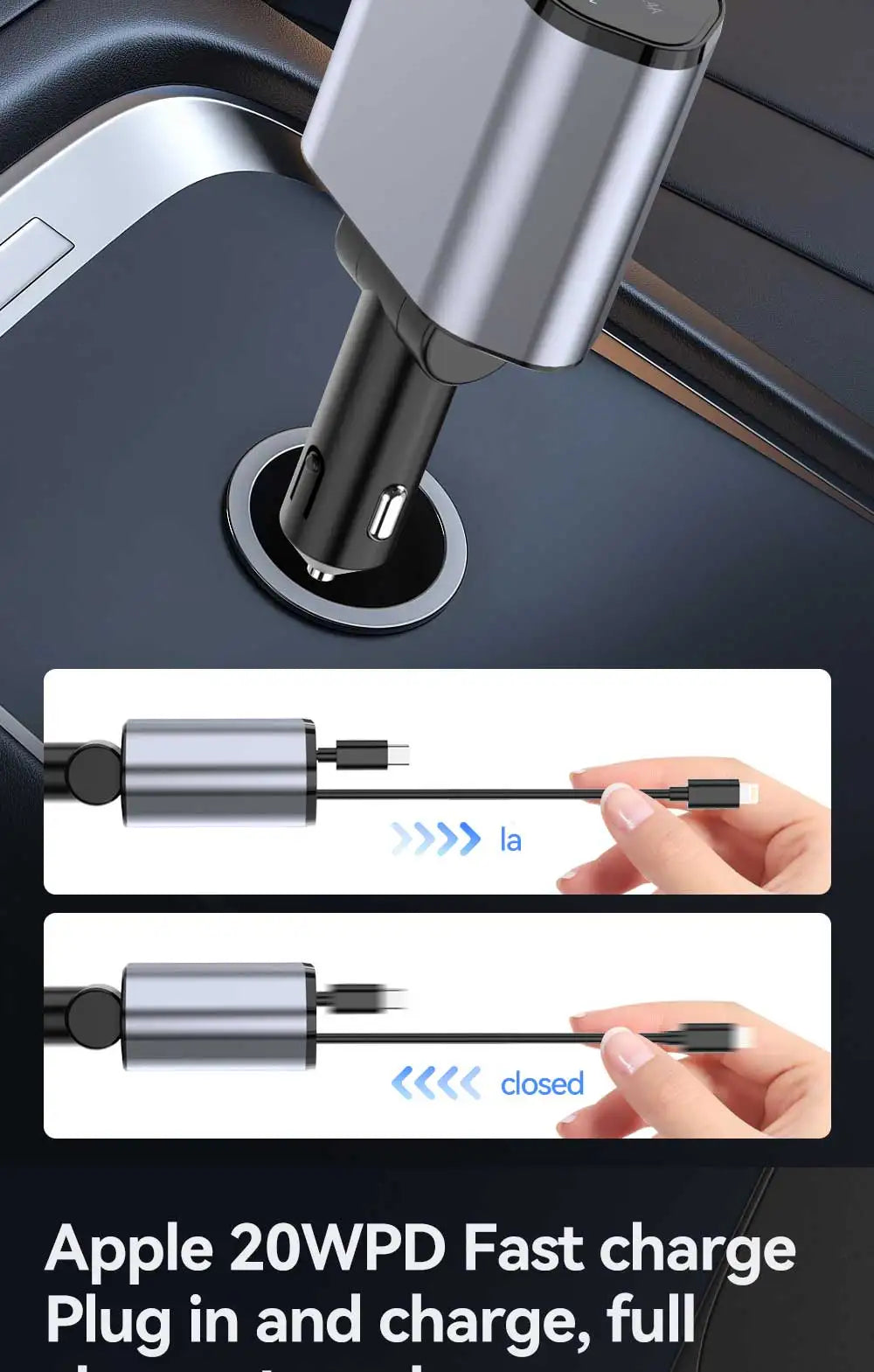 Cargador de Auto 4 en 1 120W Retráctil | USB Tipo C | iPhone Xiaomi Samsung 🔌