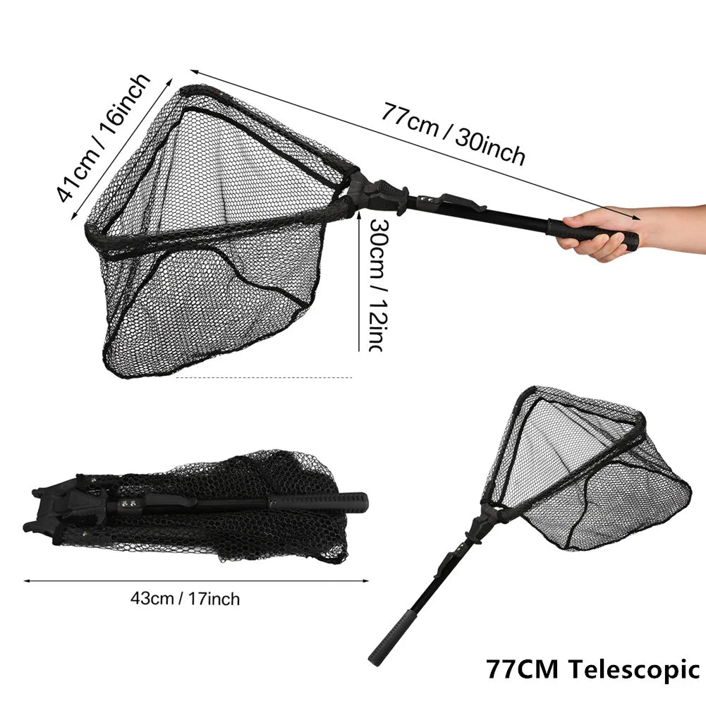 Collapsible Fishing Landing Net with Telescoping Pole Handle Extend to 190cm 100cm 80cm Fishing Net For Saltwater Freshwater