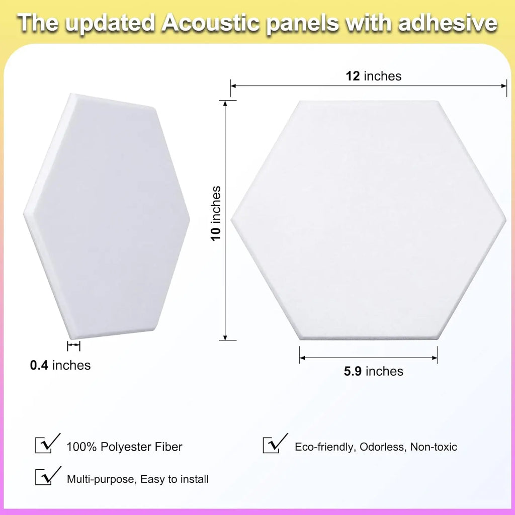 18 Pack Self-Adhesive Acoustic Panels, White Hexagonal Design, Soundproof Wall Panels for Home Office Decoration