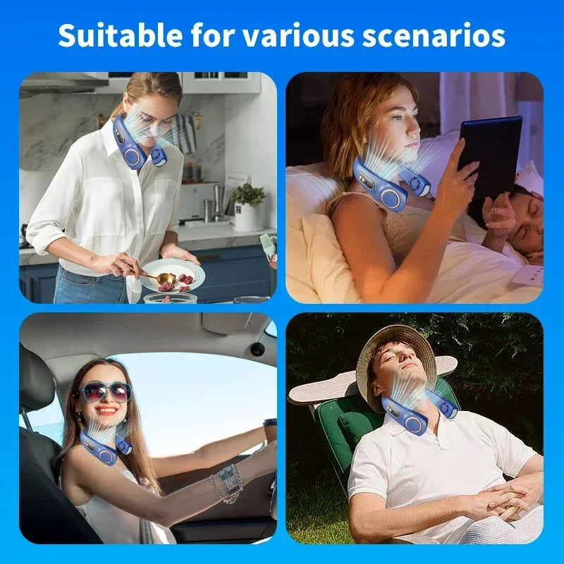 JKUOO Portable Neck Fan,Hands Free Bladeless Fan with LED 4 Cooling Plate,Personal Fan 4000mAh Battery USB Rechargeable