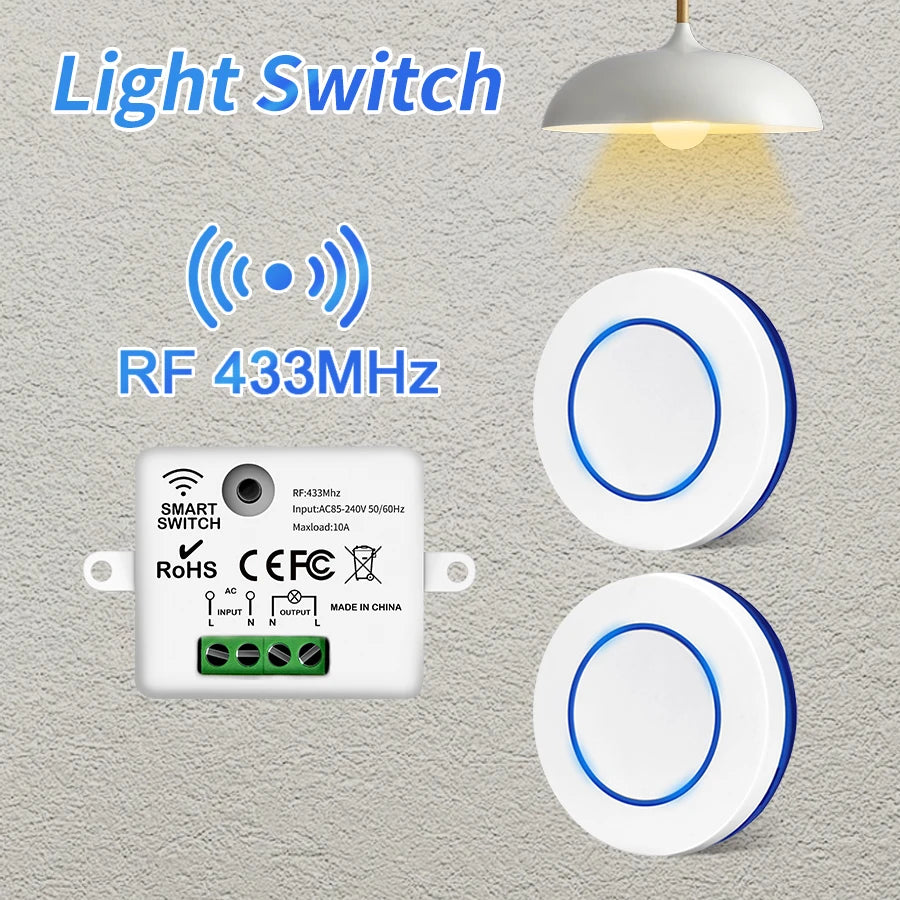 433MHz Wireless Light Switch 220V 110V 10A Relay Breaker Remote Control Mini Round Button Switch for Home LED Lamp Wall Switch