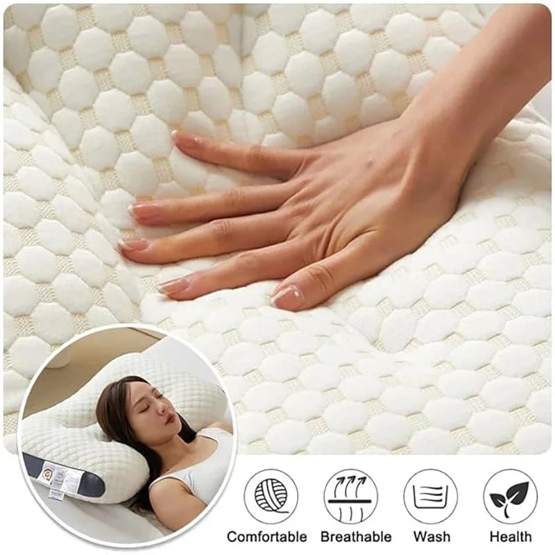 Set of two knitted cotton neck pillows, soft home pillows, dual-purpose support for side and back sleeping. Bedding gift.