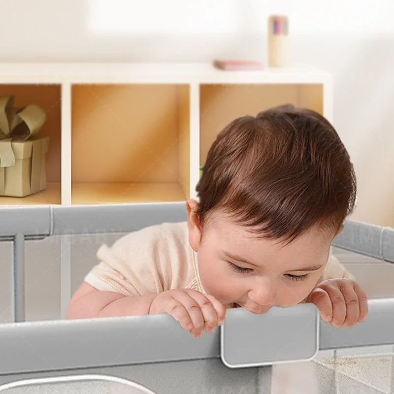 Corralito IMBABY para Bebés | Gris | Valla de Seguridad con Aro y Caja de Pelotas