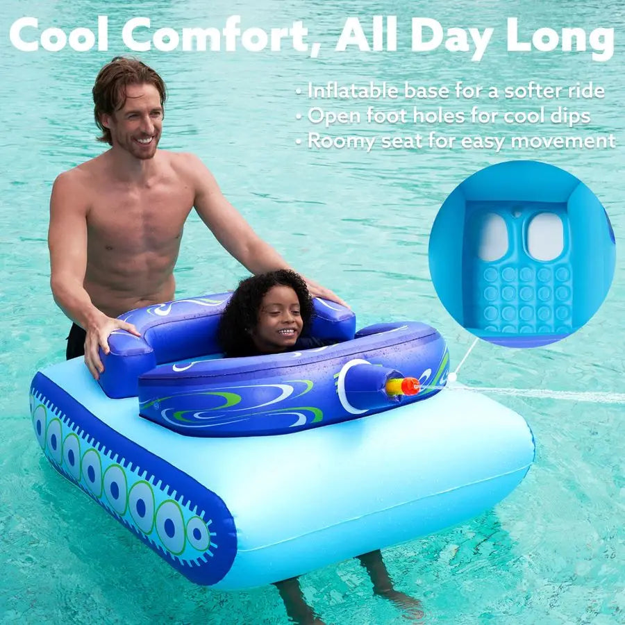 Inflatable Tank Pool Floats Kids, Pool Floaties Swimming Tank with Water Gun, Water Fight Toys, Inflatable Battle Fun for Summer