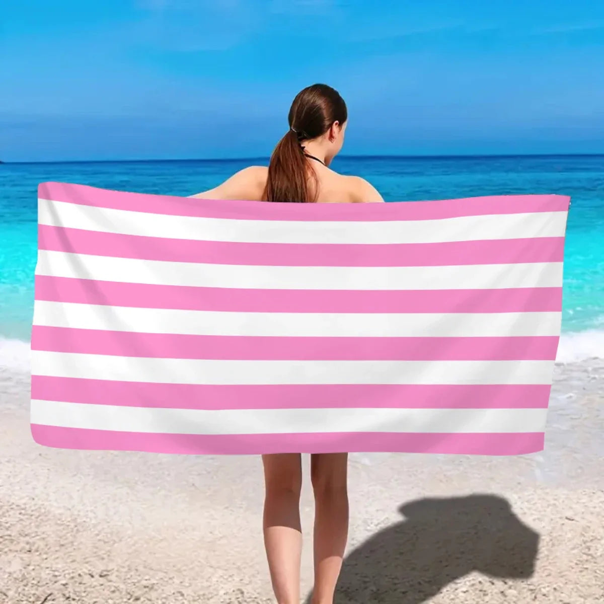 1pc Minimally Striped Beach Towel, Ultra-fine Fiber Quick Drying Absorbent Towel, Beach Swimming Vacation Beach Towel
