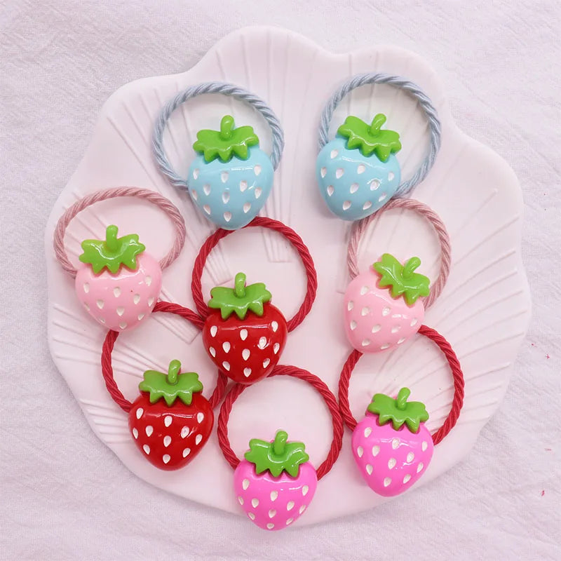 2Pcs/Set Halloween Gift Resin Strawberry Hair Accessories Colorful Hair Ties Children's Rubber Bands Kid Headband Scrunchies