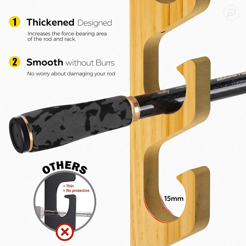 Horizontal Fishing Rod Holder for Garage, Wall or Ceiling Mounted Rack, Solid Wood Holds up to 20 Rods or Combos