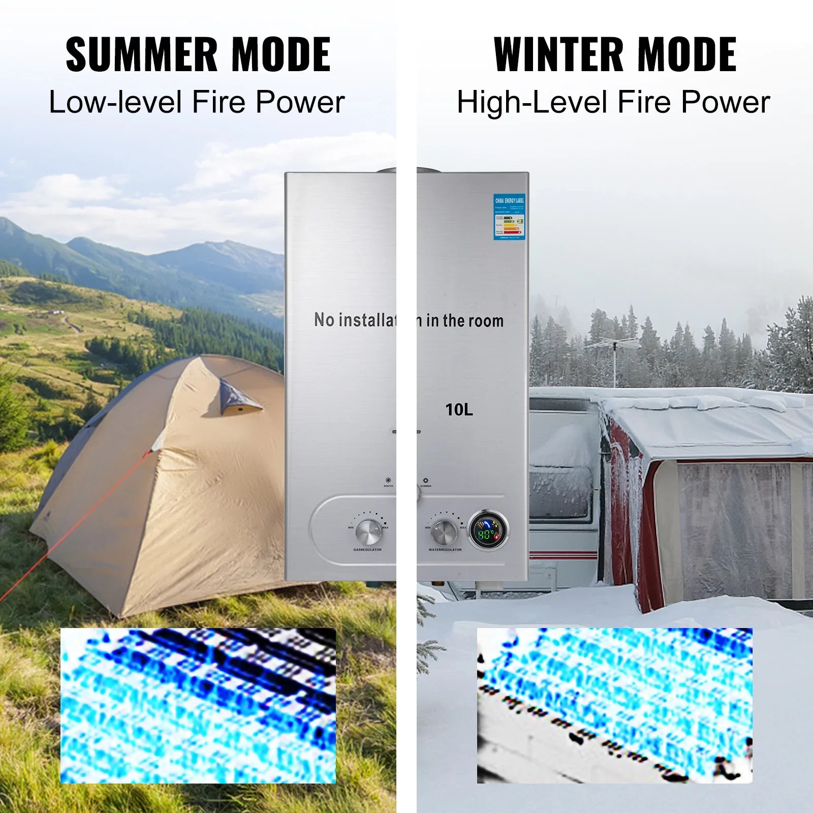 VEVOR 6L 8L 10L 12L 16L 18L LPG Portable Instand Water Heater Propane Gas LPG Wall-Mounted Tankless Water Heater Digital Display