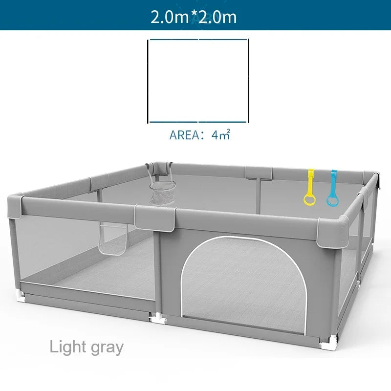 Corralito IMBABY para Bebés | Gris | Valla de Seguridad con Aro y Caja de Pelotas