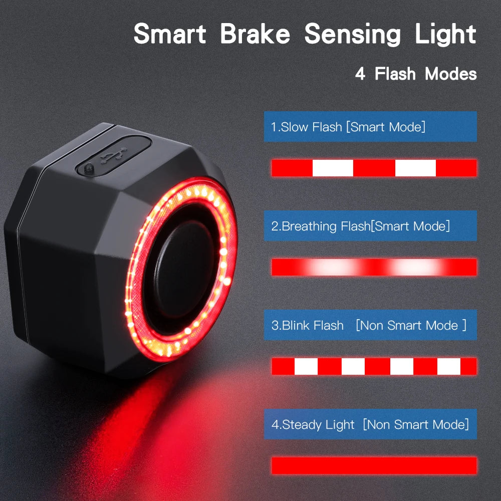Smart Bike Light Alarm Brake-Sensing Taillight Remote Control Motorcycle Alarm Security Protection 110dB