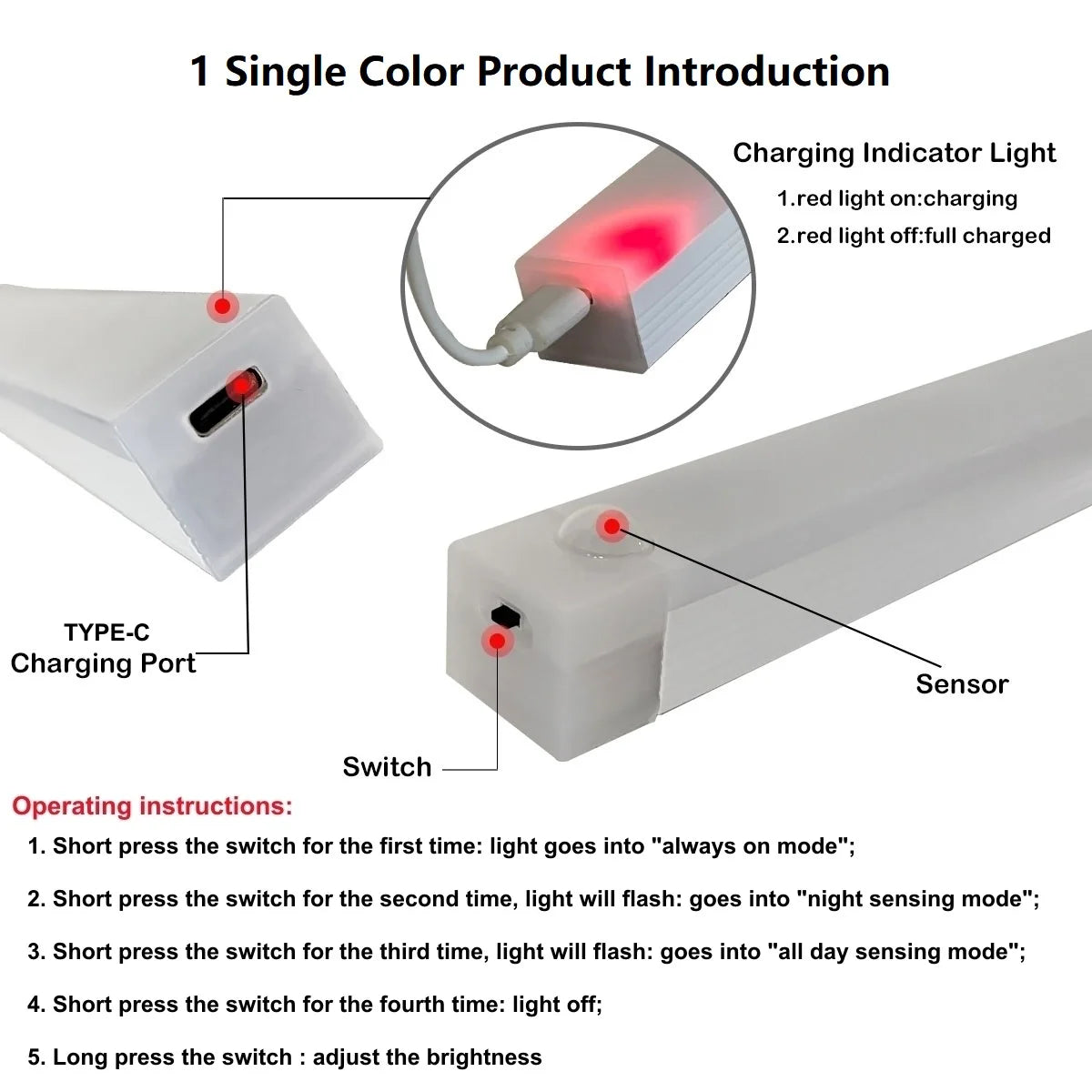 USB Rechargeable Motion Sensor LED Bar Light Induction Night Light Wireless Cordless Magnetic Cabinet Lamp for Bedroom Kitchen