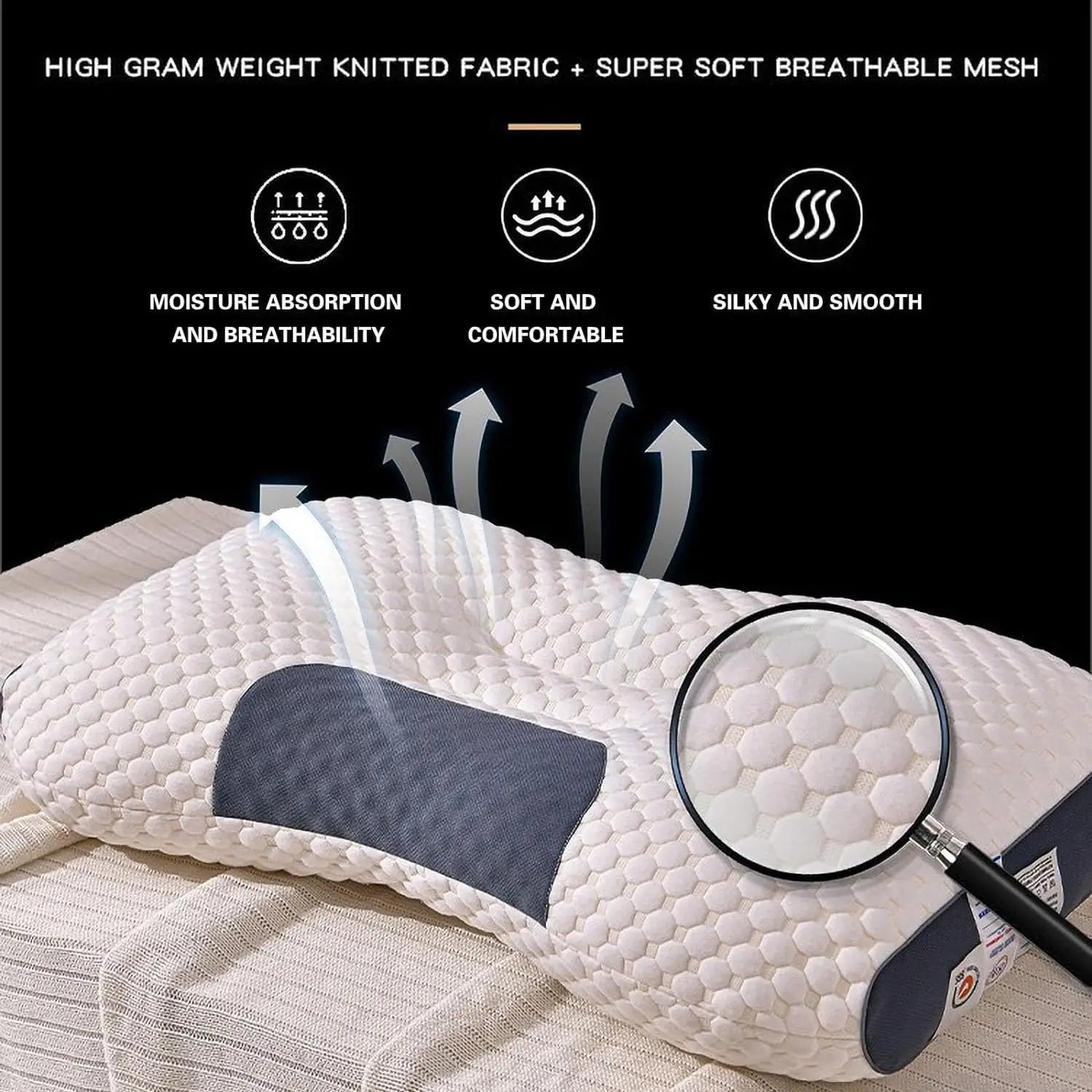 Set of two knitted cotton neck pillows, soft home pillows, dual-purpose support for side and back sleeping. Bedding gift.