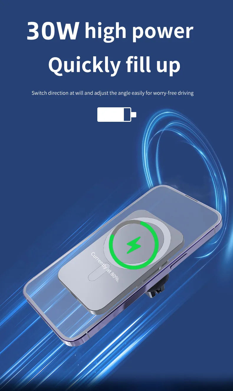 30W Magnetic Car Wireless Charger | MagSafe Compatible | iPhone 12-15 Pro Max