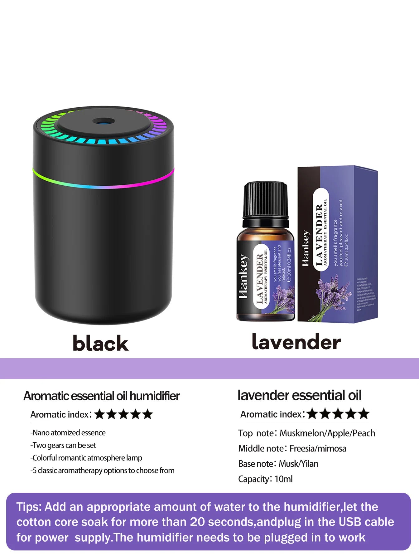 Difusor Aromaterapia 180ml | Humidificador LED 7 Colores | Auto y Hogar 🌿