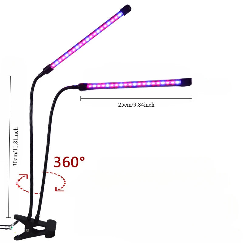 Lámpara LED de Crecimiento para Plantas con Clip | 3 Colores | 2/4 Cabezas | Interior - Firu Total Sales