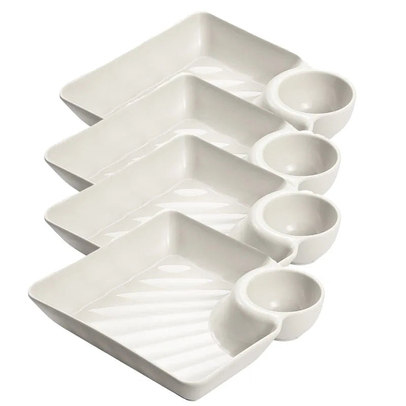 Chips and Salsa Serving Dish Plates 1/2/4pcs Reusable Chip and Dip Bowl Serving Dishes Rectangular Snack Tray with Compartments