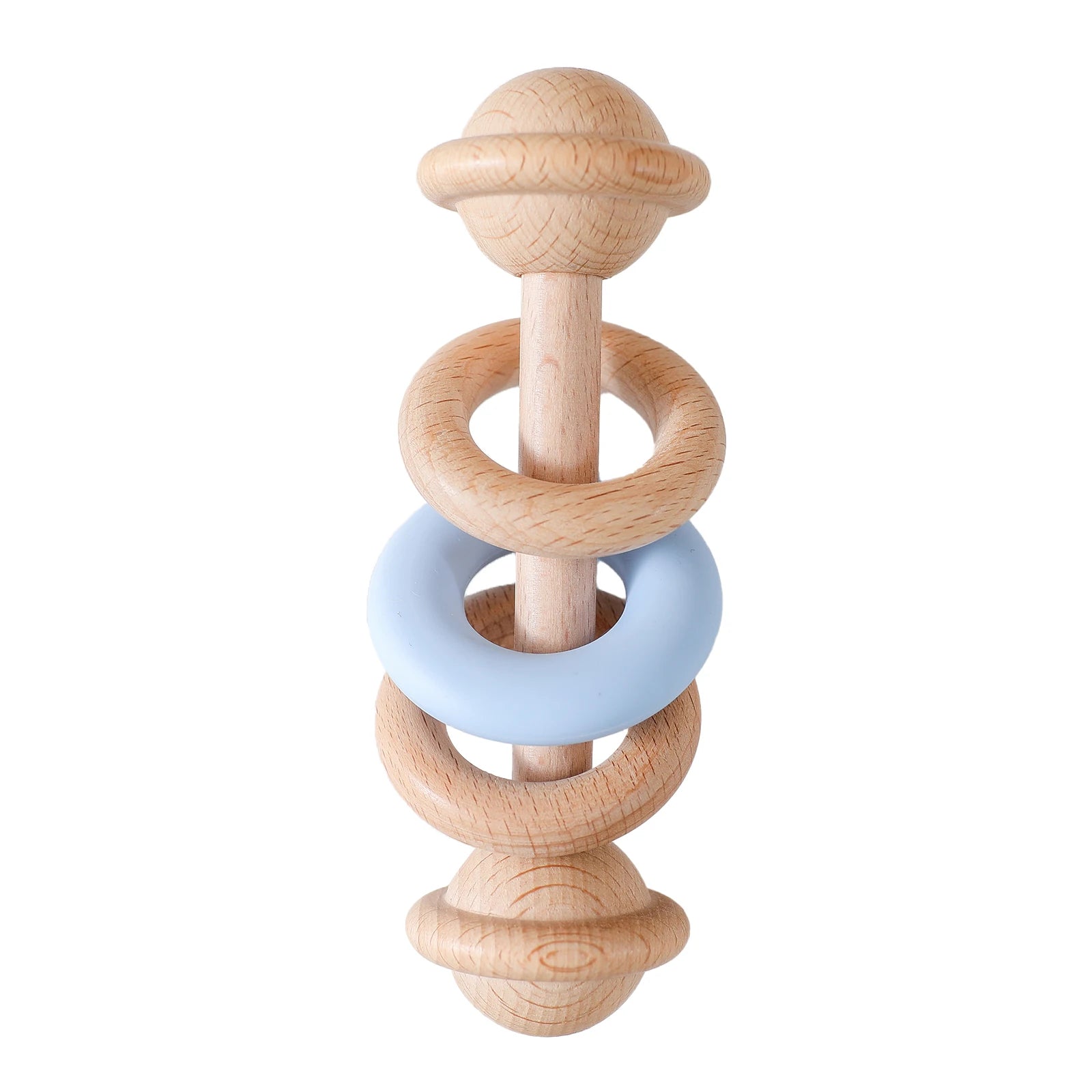Wooden Rattle Silicone Ring — Sensory Baby Toy | 0-12 Months Gift