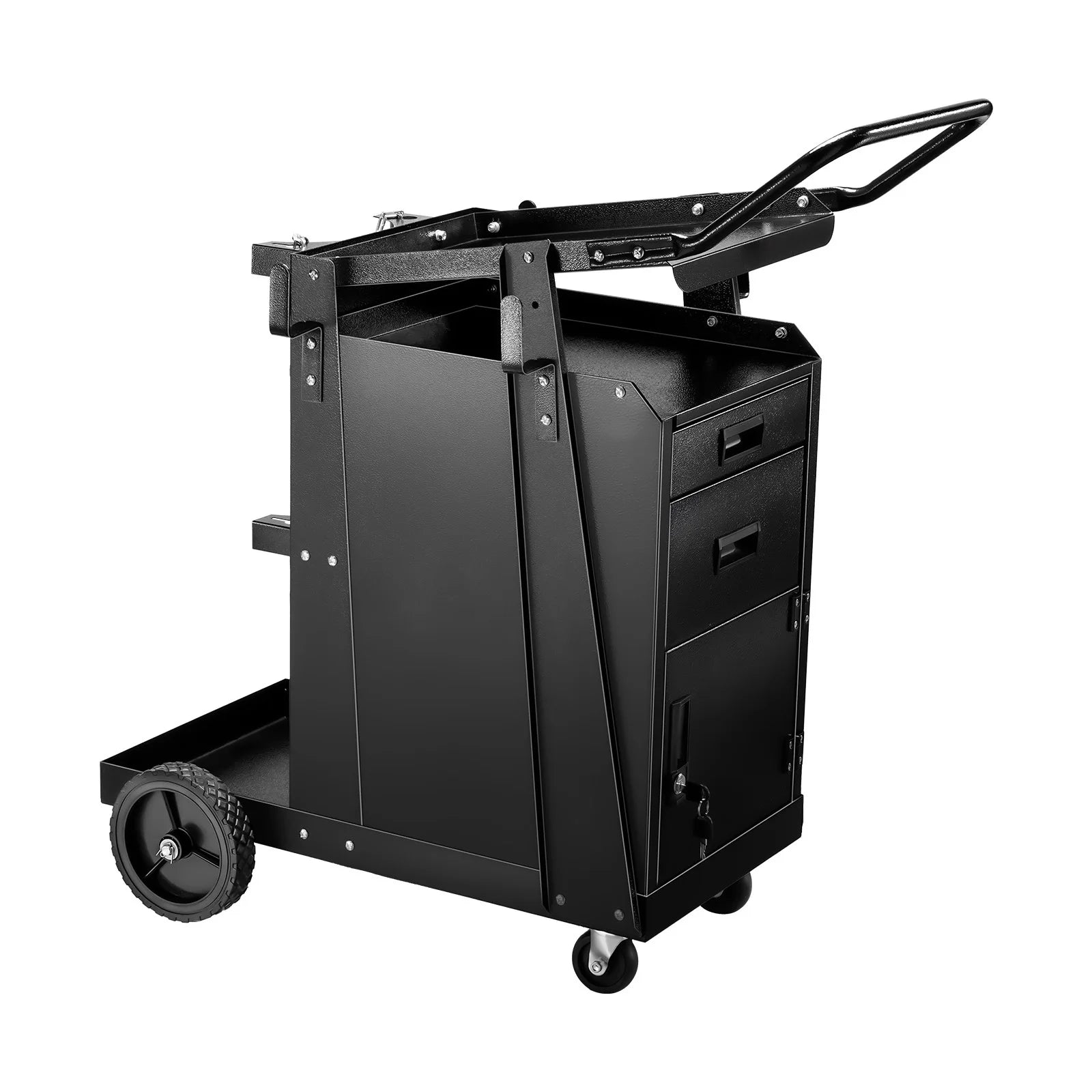 SucceBuy Welding Cart 2 Drawers Welder Cart Heavy Duty Welding Workbench Table with 360° Swivel Wheels Safety Chains Mig Welder