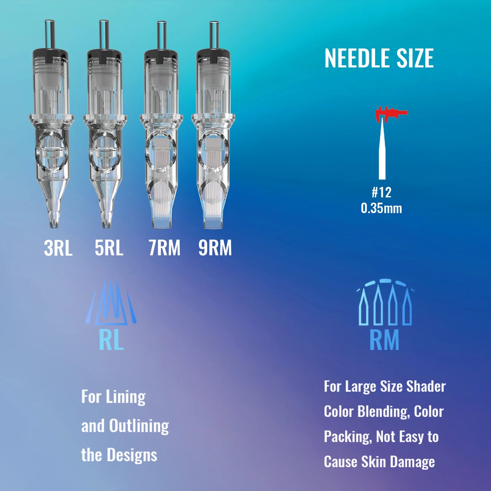 YILONG 50/20PCS Mixed Size Steriled Transparent Tattoo Cartridge Needles Needles with Membrane Safety Cartridges for Tattoo Pen