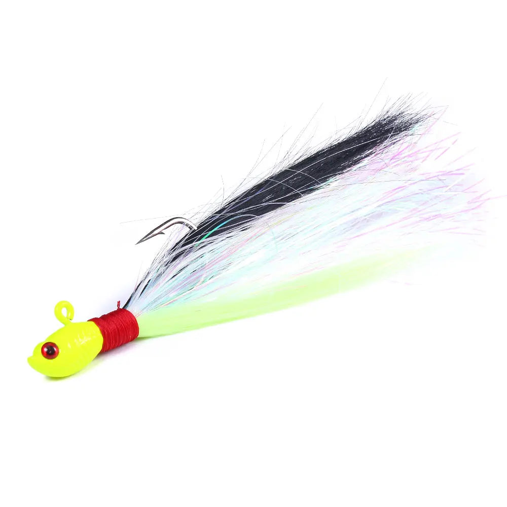 6PCS Bucktail Jigs Head Hook 3D Eyes Bait 7g 10g 21g 42g Deer Hair Feather Hook Beard Jigging Lure Fishing