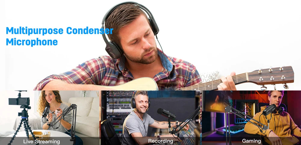 Micrófono USB Condensador Cardioide HAOMUREN | Kit con Brazo | Podcast, Streaming y YouTube - Firu Total Sales