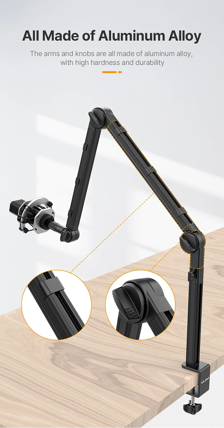 Vijim LS24 LS25 Microphone Boom Arm Stand Heavy Duty Desktop Adjustable DSLR Camera Smartphone Microphone Mount for Blue Yeti