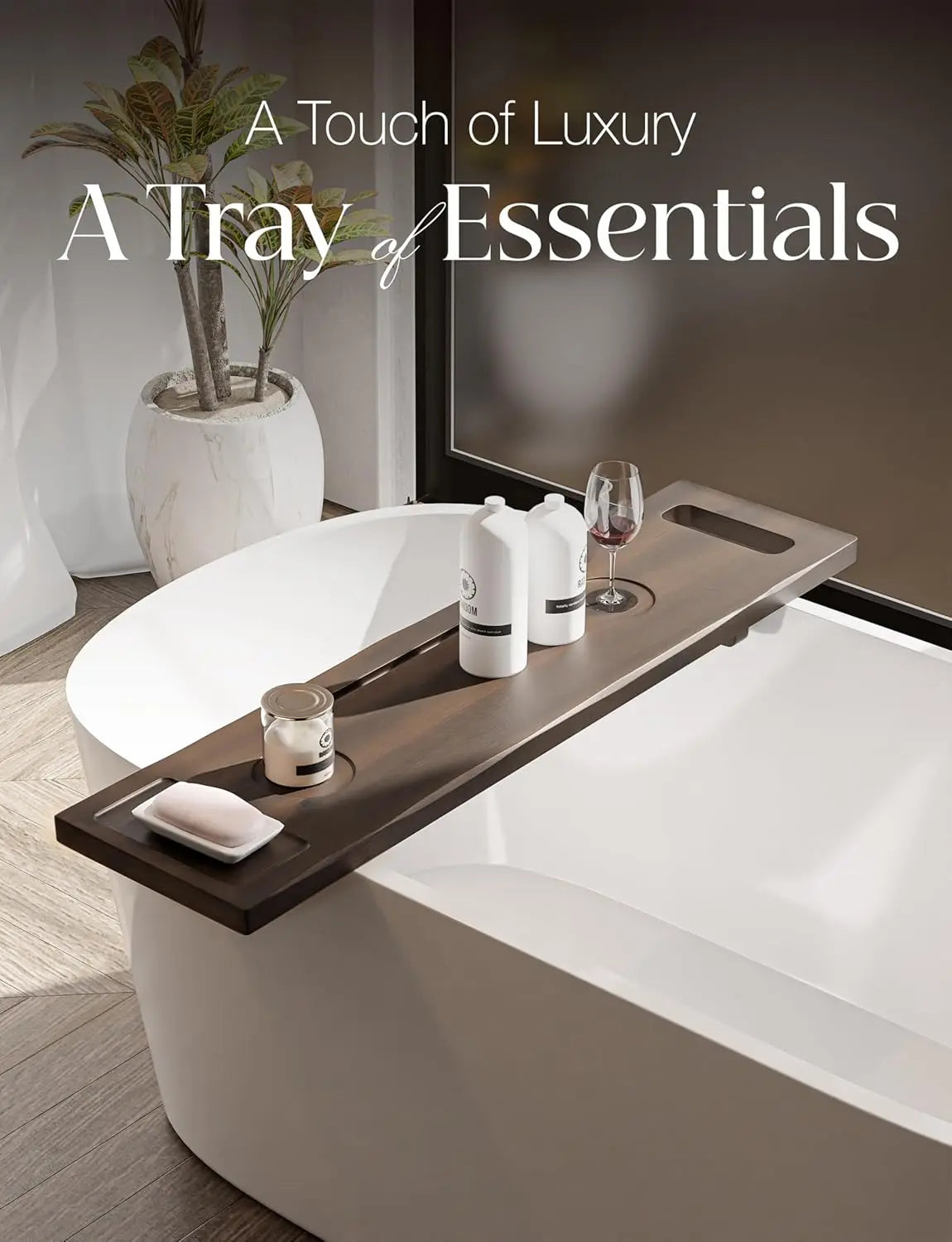 Acacia Bathtub Tray Caddy with Adjustable Legs - Bath Tub Tray for Freestanding Tubs - 39x9.75 Inch Large Wooden Anti-Ti
