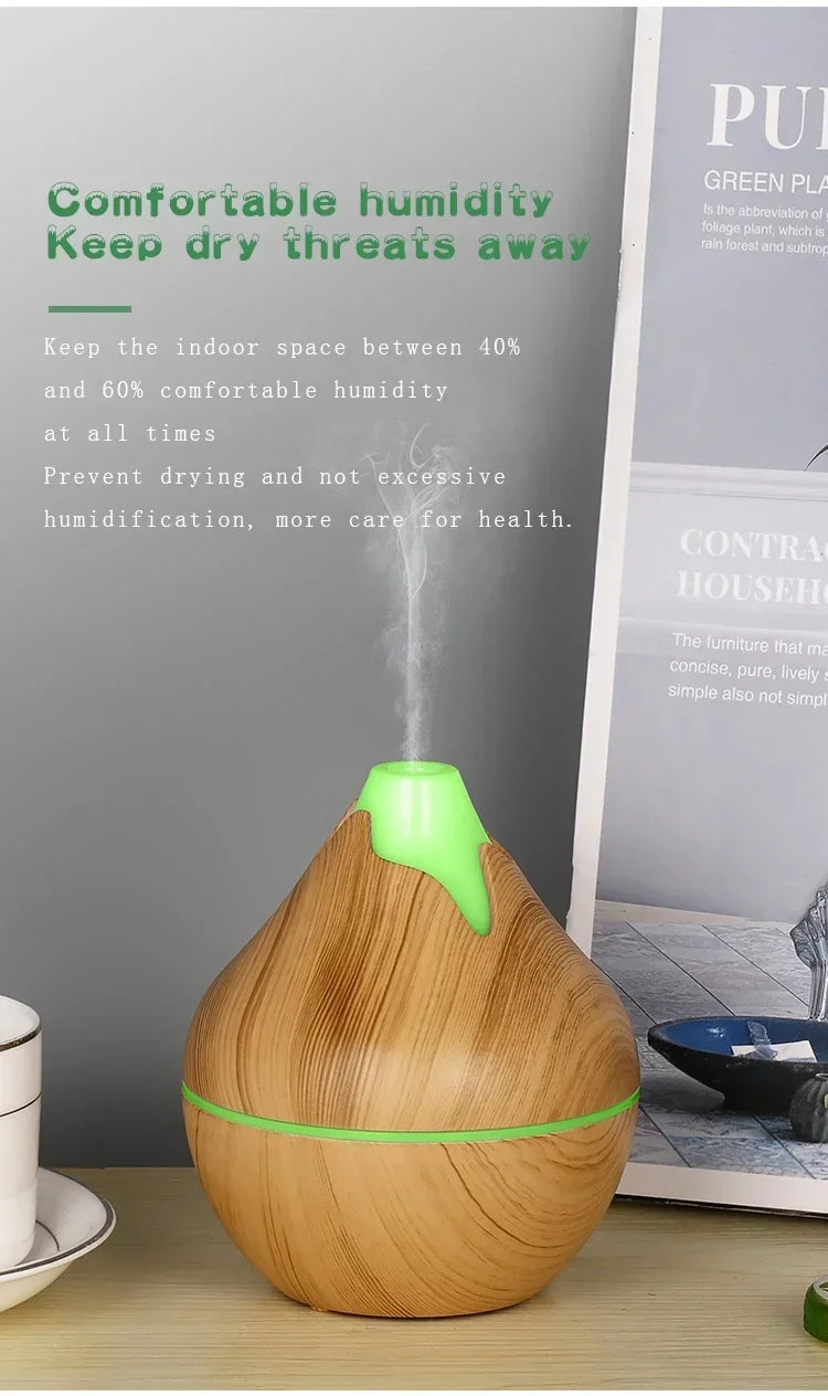 Difusor Aromaterapia 350ml Veta de Madera | Control Remoto | LED 7 Colores 🌿