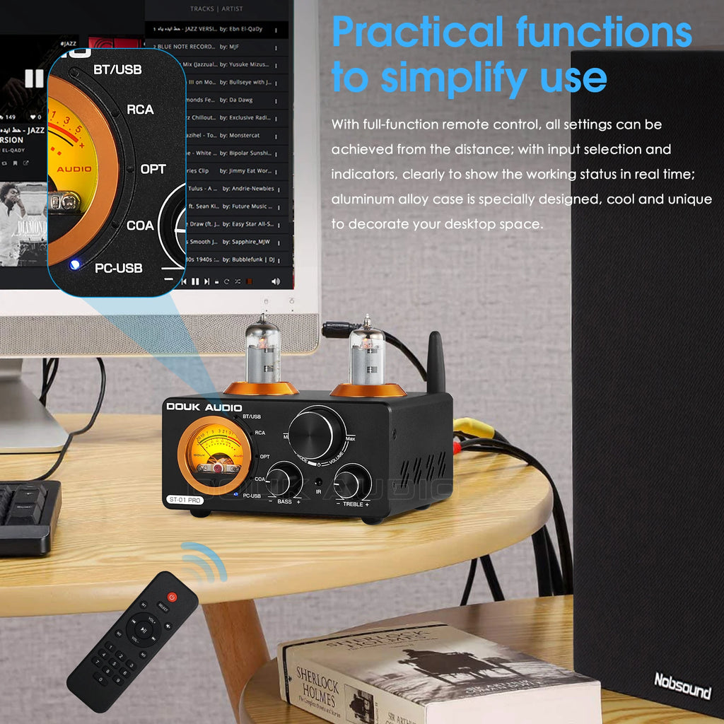 Amplificador Nobsound HiFi Válvulas Bluetooth 5.0 | USB DAC | COAX/OPT | 100W+100W | Vú Metro | Hogar - Firu Total Sales
