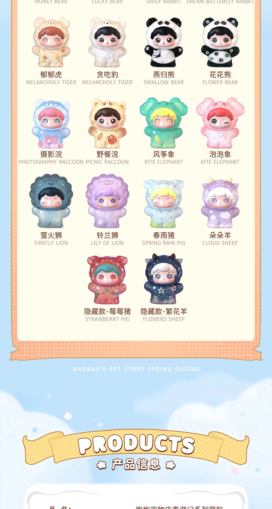 New Trendy Pop Pop Baobao Spring Travelogue Transparent Cute Granules Fully Transparent Mini Blind Box Blind Bag Desktop Ornamen